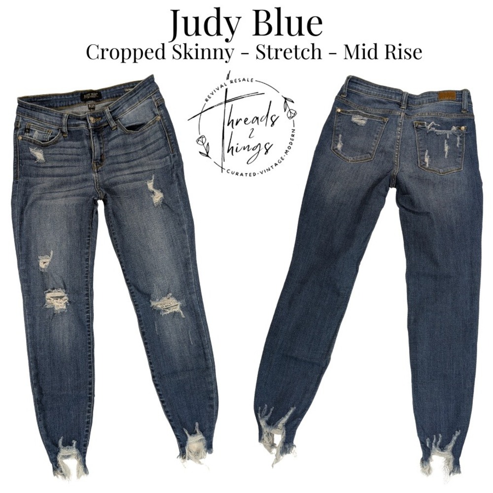 Judy Blue Cropped Skinny Jeans‎ Womens 5 27 Distressed Ripped Premium Spring y2k